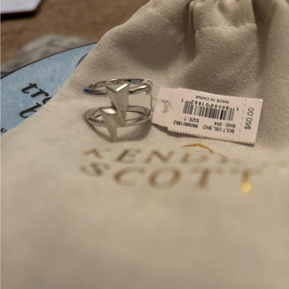 Kendra Scott Rhodium-Plated Lightning Bolt Double Row Ring Size 7 - Picture 1 of 4
